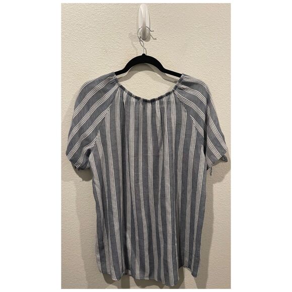 FRED DAVID Blue White Striped Round Neck Short Sleeve Blouse - Picture 4 of 4